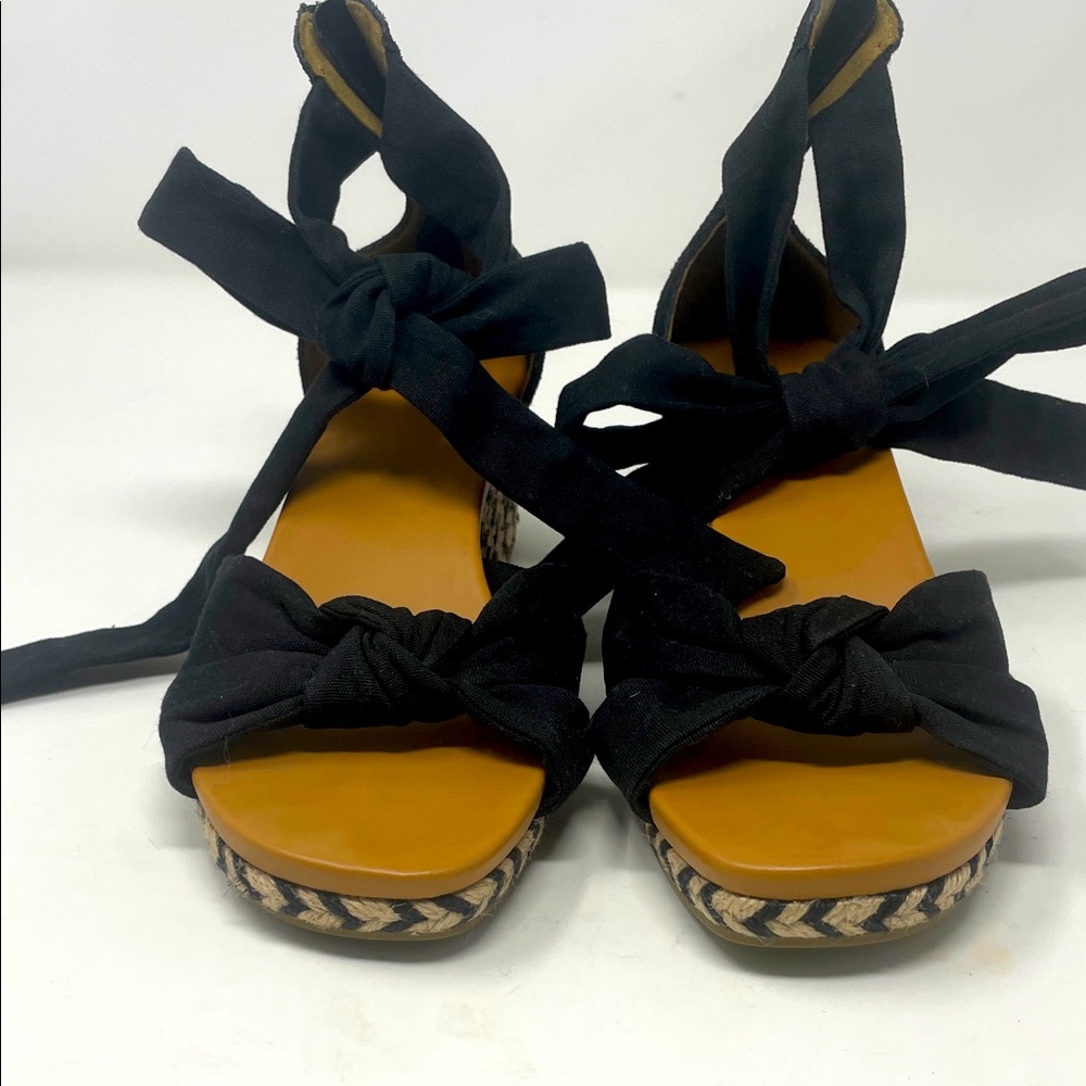 UGG Black Espadrille Ankle Tie Wedged Heel Sandal Size 8.5